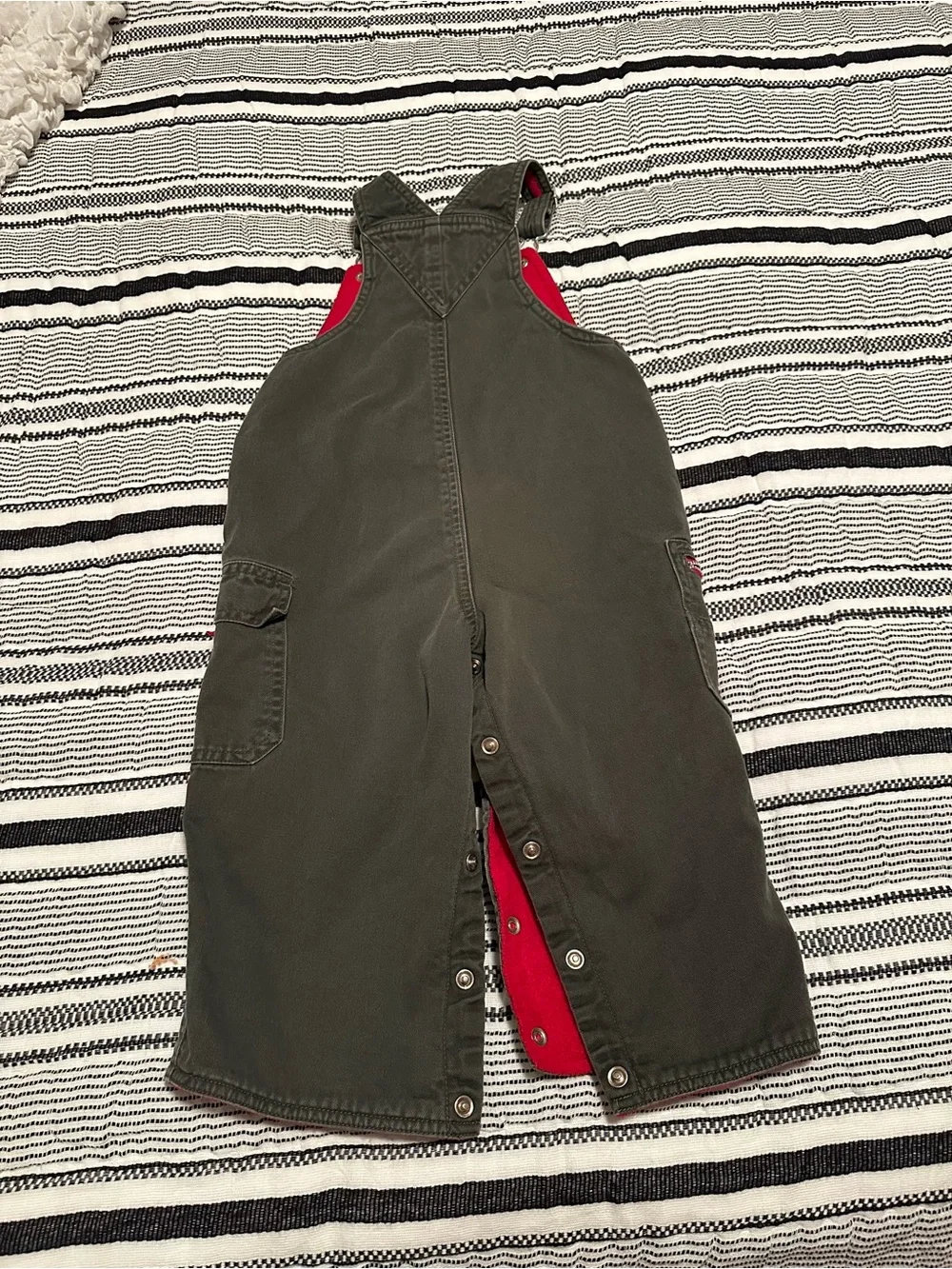 Children’s Place Olive Green Overalls with Red Fleece Lining- Size 2T/24M